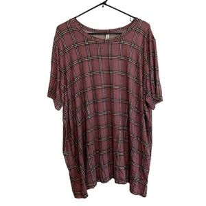 Piphany “Prince” Pink and Purple Plaid Short Sleeve Round Neck Top Size 2X NWT
